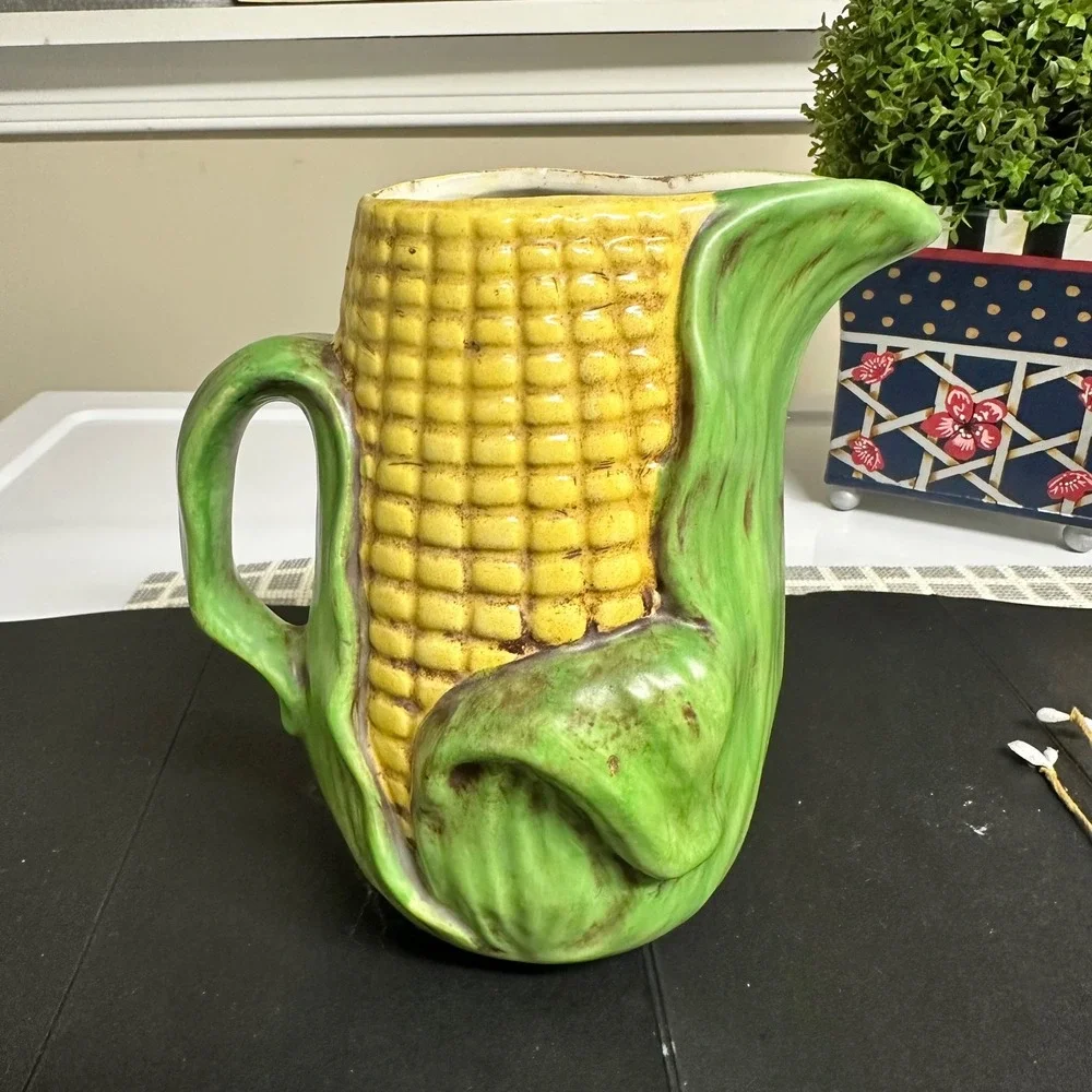 Vintage Set of Corn in Husk Pottery of‎ Jug Platter  Salt & Pepper Shakers Rare